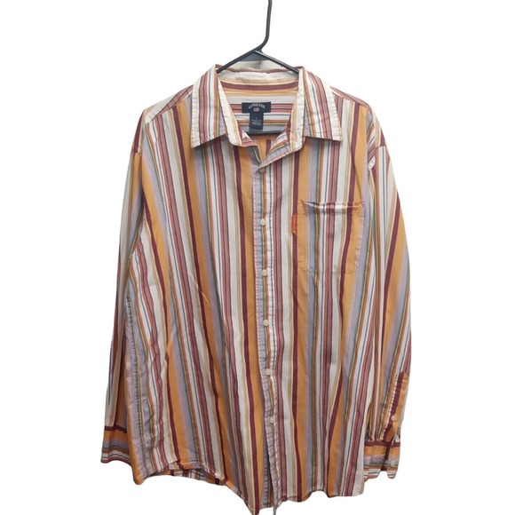 U.S. Polo Assn. Men's Orange/ Blue Stripe Button Up Shirt (Size L) 100% cotton - Picture 1 of 16